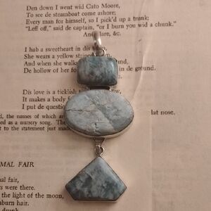 Apatite Silver and Blue Geometric Pendant. Boho. 925 Stamped